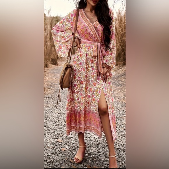 NEW Viscose Boho Maxi dress with tie belt. - Picture 1 of 6